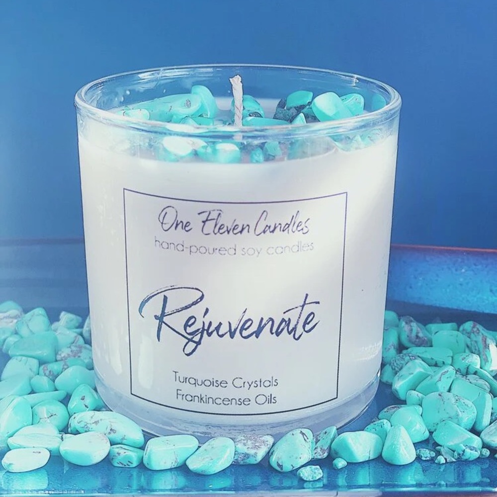 One Eleven Candle Crystal Soy Turquoise Stones Gems new